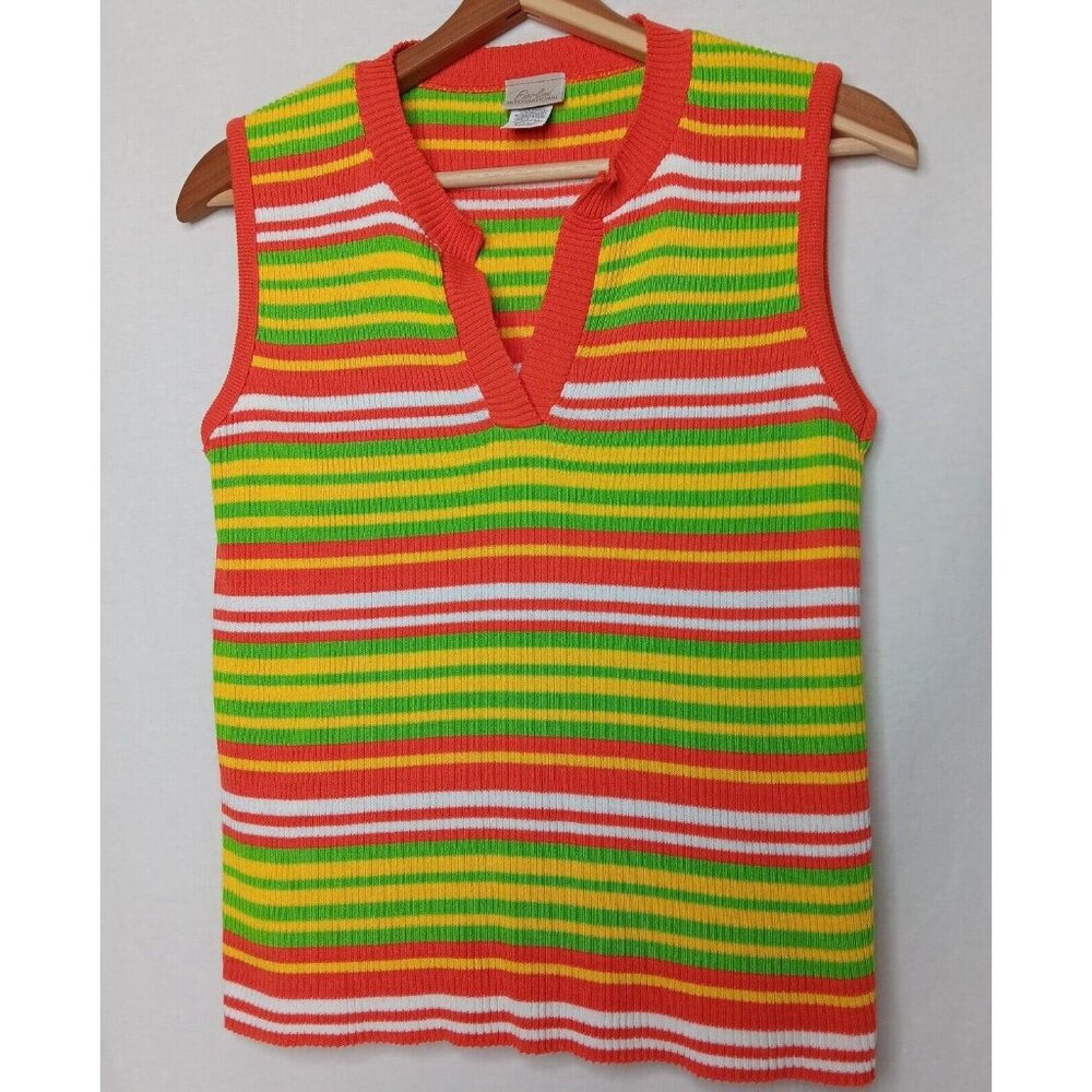 Fiorlini International M Shirt Orange Green Yellow Ribbed Knit Sleeveless USA